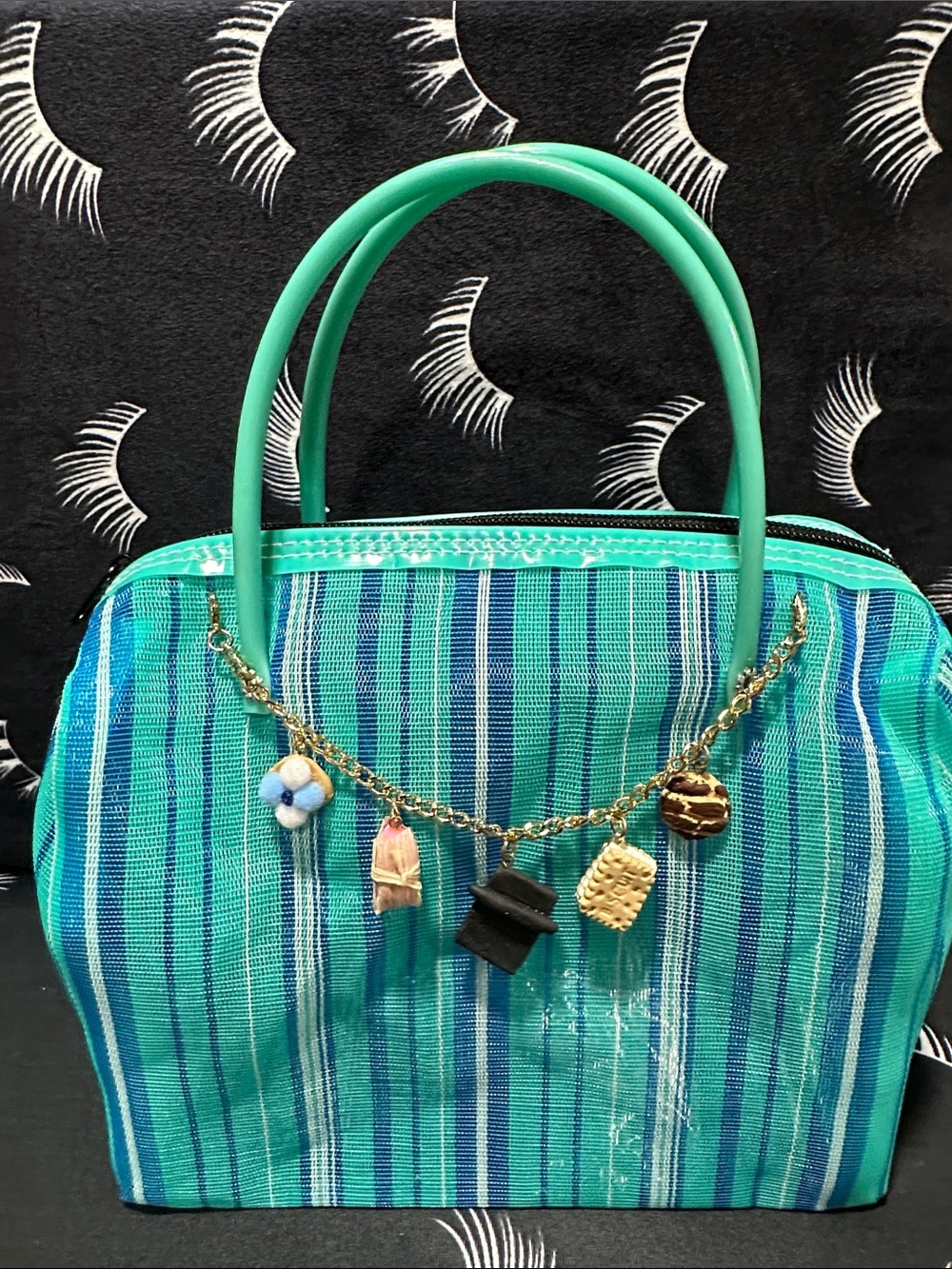 Mercado Tote Bag with Charms and mini bag keychain
